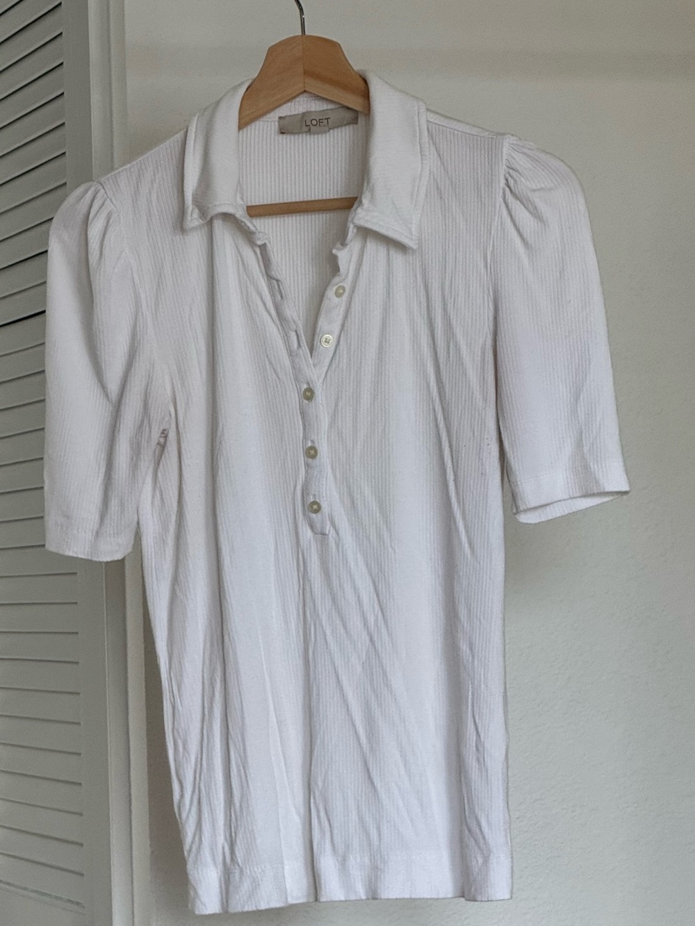 LOFT White Ribbed Polo Top, Size M